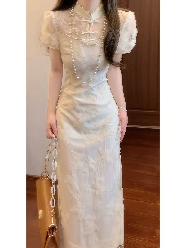 【1041-1050】芙蓉25春夏新时尚百搭气质法式蕾丝收腰甜美连衣裙女