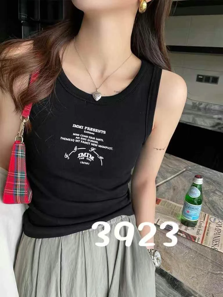 吊带小背心女夏设计感字母印花修身短款内搭美式辣妹打底上衣外穿