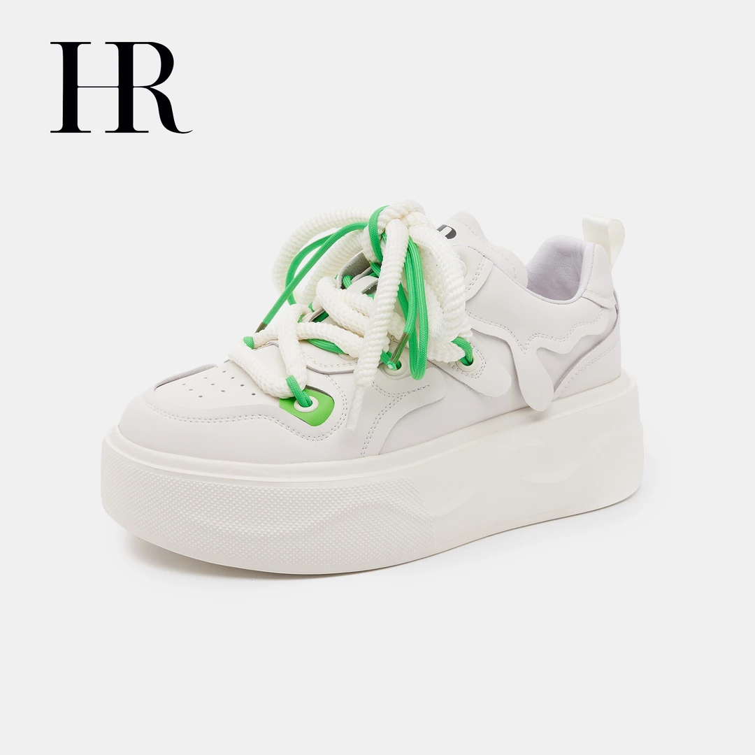 HR/赫莲娜2025春季新款真皮百搭高级感小白鞋女休闲增高厚底板鞋