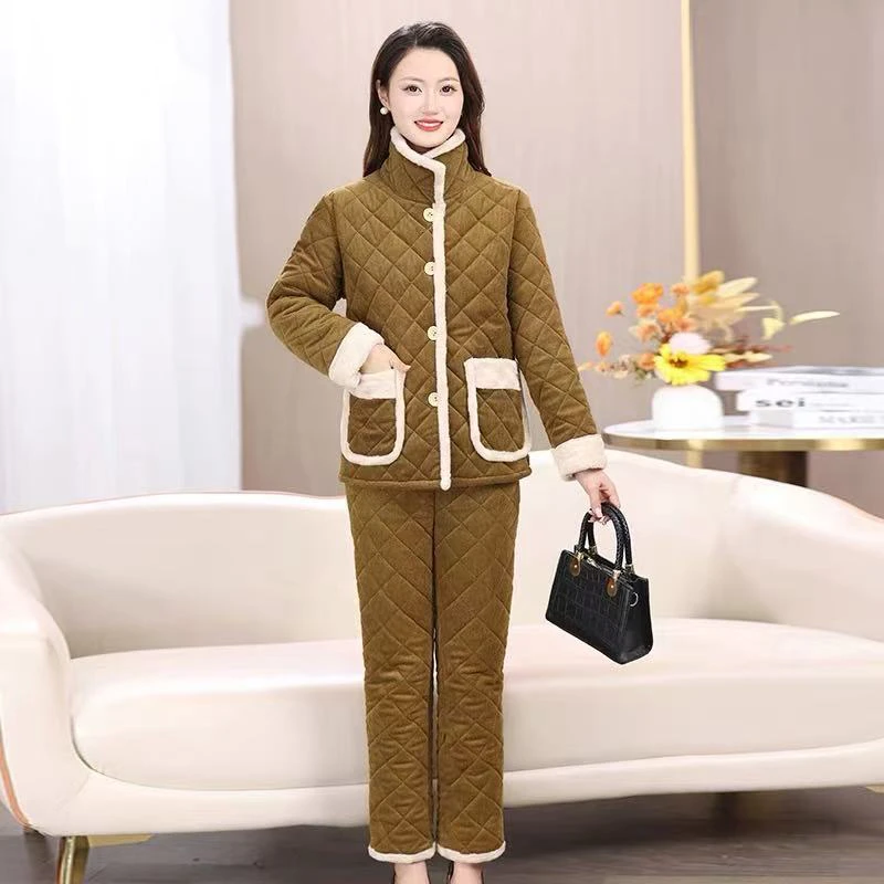 7921-冬季新款套装加绒加厚时尚妈妈保暖两件套【老仓库二楼】