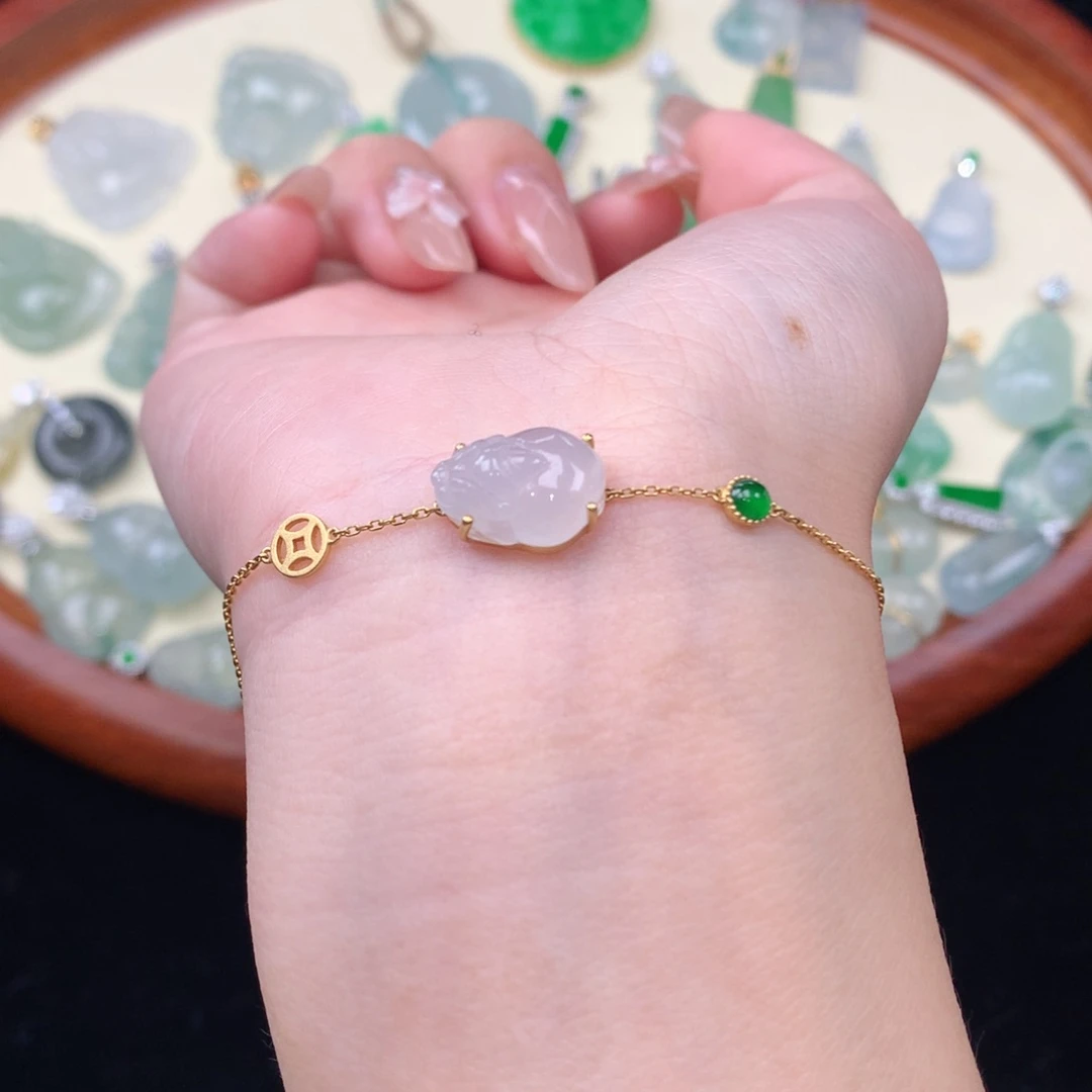 18K金镶嵌手链翡翠天然缅甸A货翡翠手链