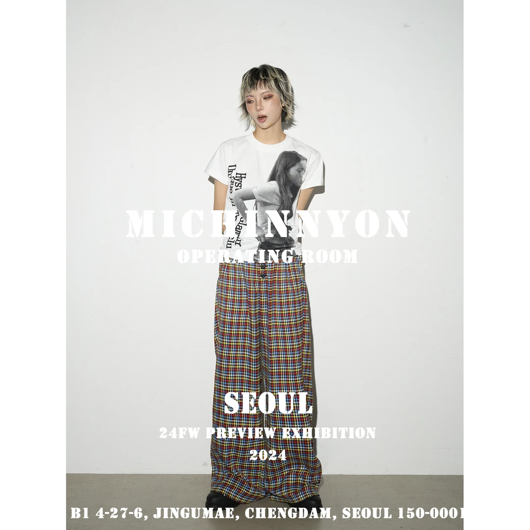 MICHINNYON「彩虹千鸟格」原创自制街头vintage多巴胺休闲裤男女