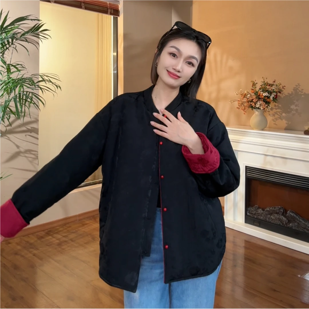 [萧叹]Q017秋季新中式宽松双面穿丝缎棉外套女国风复古女装