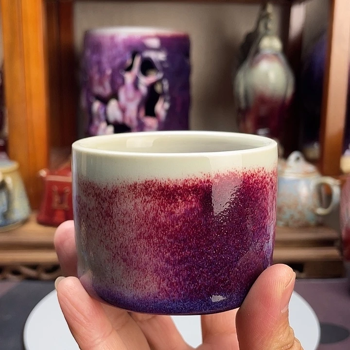 瓷摆件钧瓷窑变知足杯