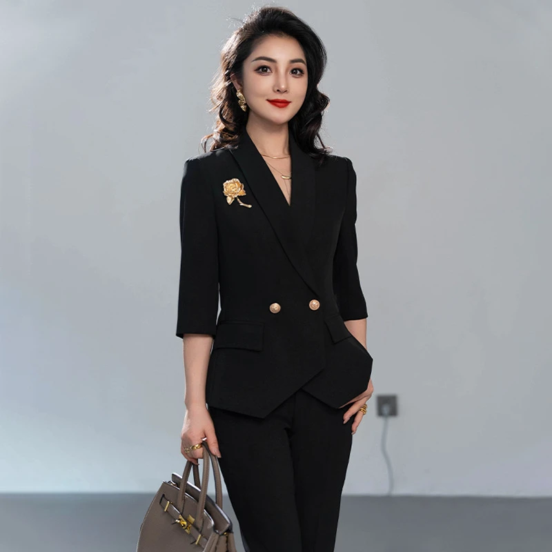 高端职业西装套装女2025新款气质通勤韩版休闲黑色西服外套工作服