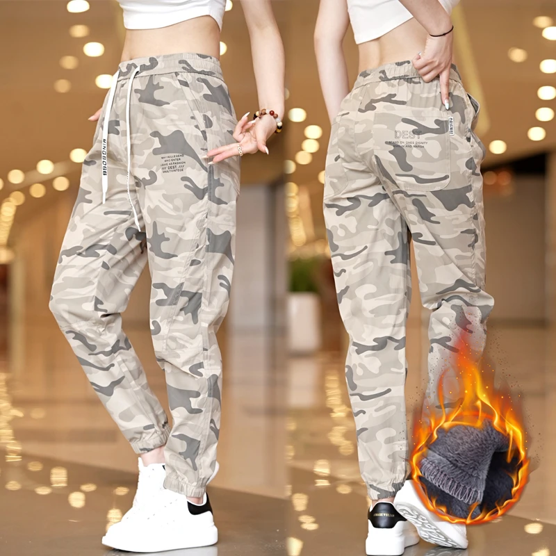 秋季加绒加厚可选印花迷彩休闲裤男士潮牌潮流运动韩版百搭纯色