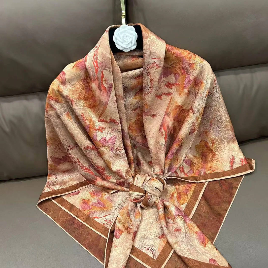 A153【幻彩琦梦】140*140重磅香云烧花大方巾女士百搭围巾丝巾丝巾