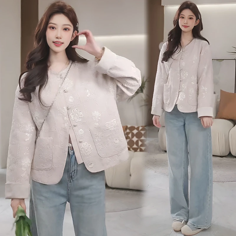 新中式盘扣提花短外套女春秋季新款国风设计感小众显瘦长袖上衣
