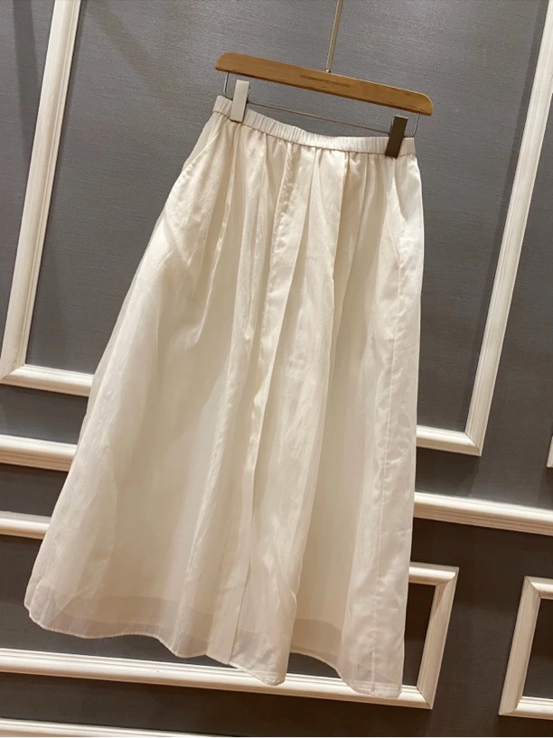 欧都梦·春夏新品 珠光感网纱桑蚕丝棉质前后开叉半裙 17950