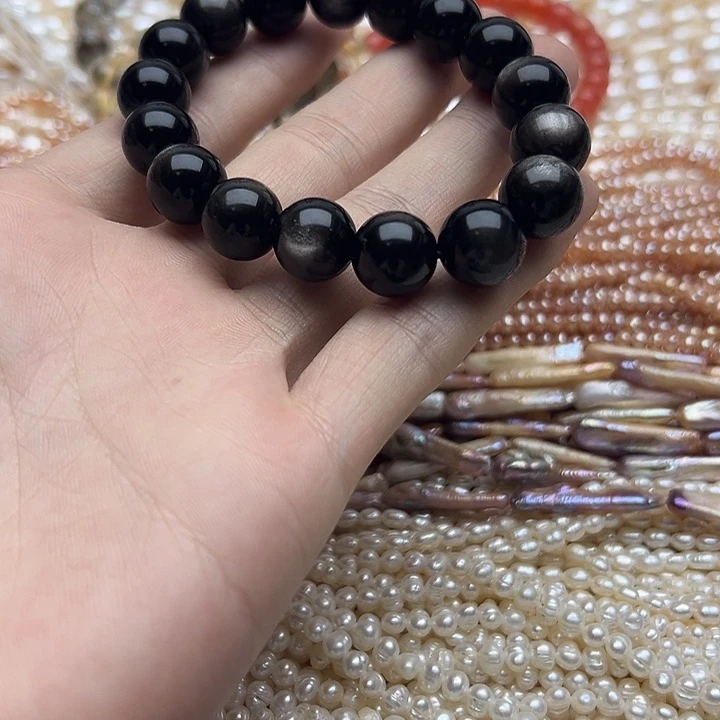 玛瑙/玉髓未镶嵌珠宝半成品茶*半圈银耀手串