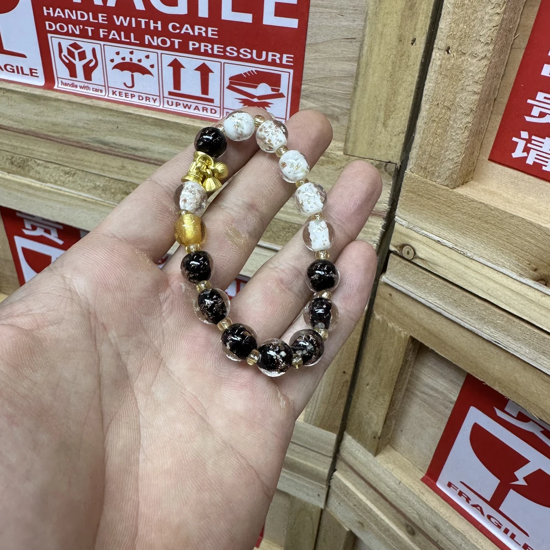 纯铜石英石手链 S1161黑白瓷夜光香灰琉璃单圈