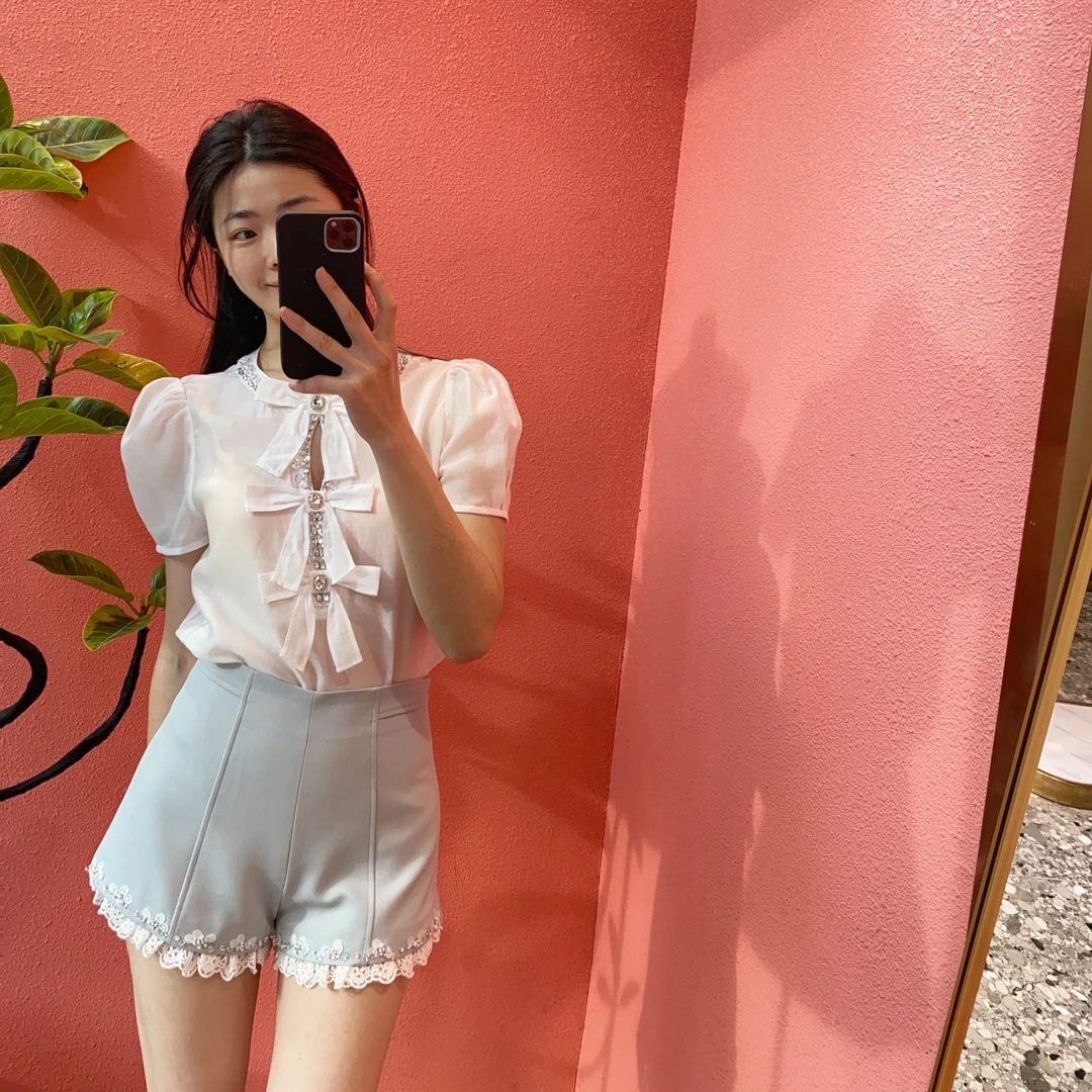（默茗服装）带钻蝴蝶结圆领衬衫