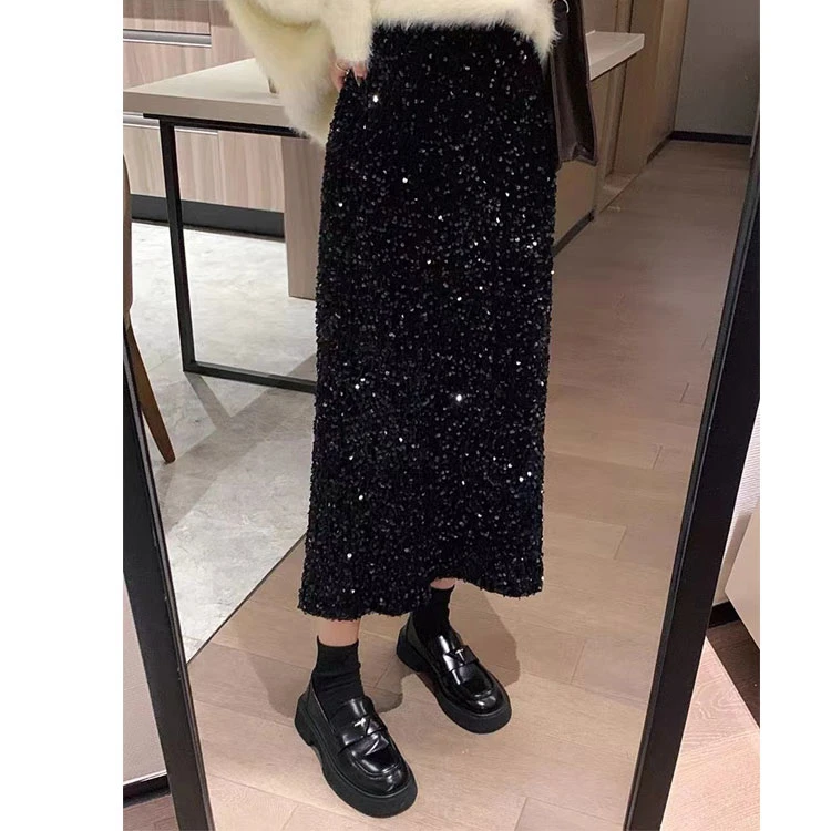 绝美亮片裙秋冬季新款丝绒亮片半身裙#5568