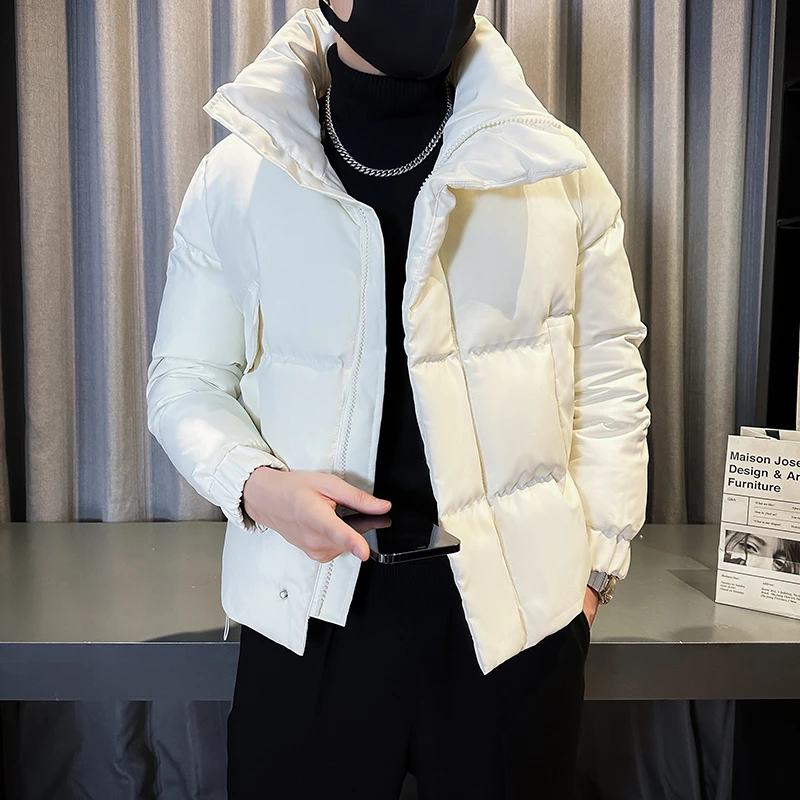 轻奢男装纯色百搭高领棉服男2025新款冬季痞帅保暖加厚棉袄子外套