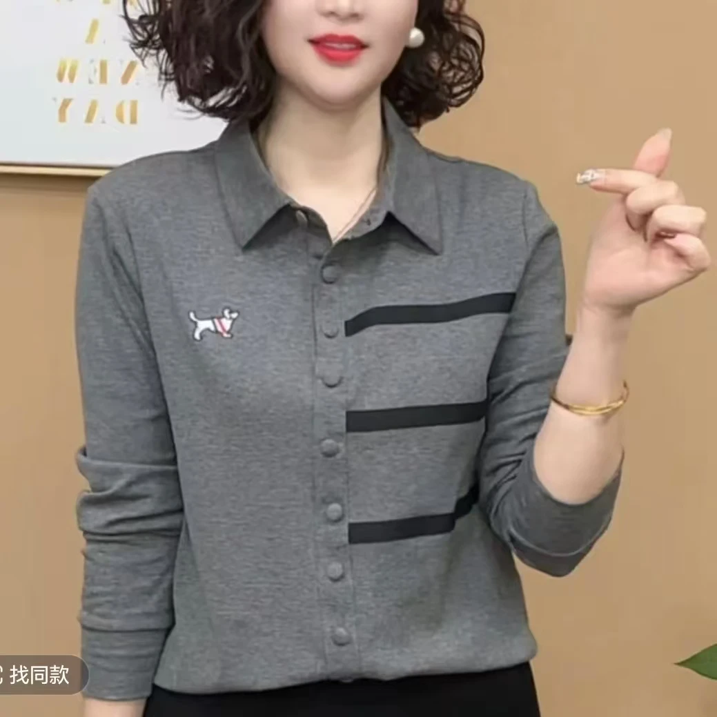 2025春秋气质显瘦常规款薄款常规修身型女装衬衫极简风POLO领#23