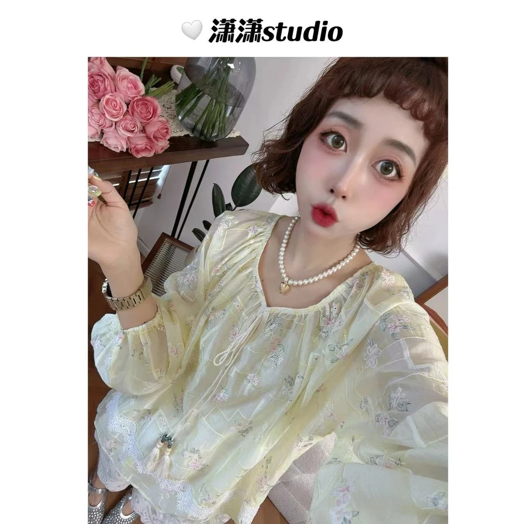 【盛夏记忆】【超美防晒】潇潇定制刺绣面料泡泡袖大领口防晒衣XW0094