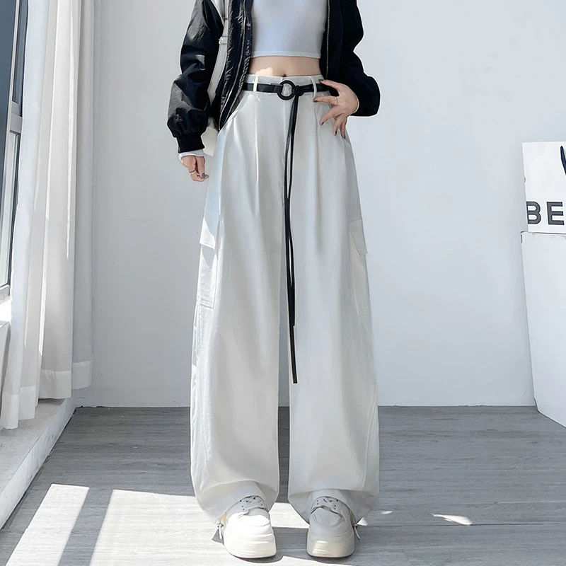 美式两穿白色工装裤女2025秋季新款高腰显瘦小个子休闲阔腿弯刀裤