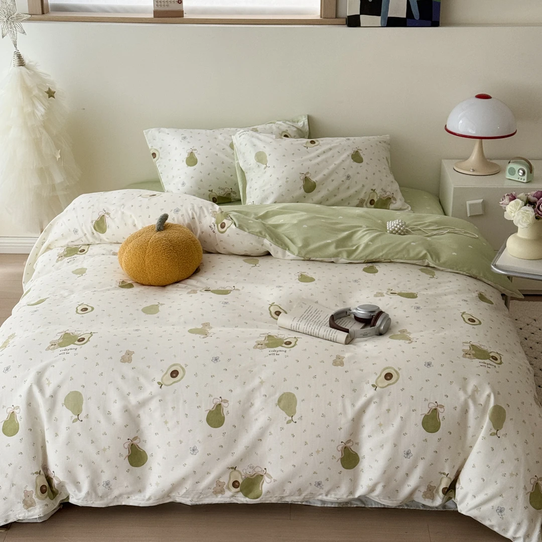 曼柔家纺-小清新斜纹全棉四件套床单薄款-枕头套花型随机