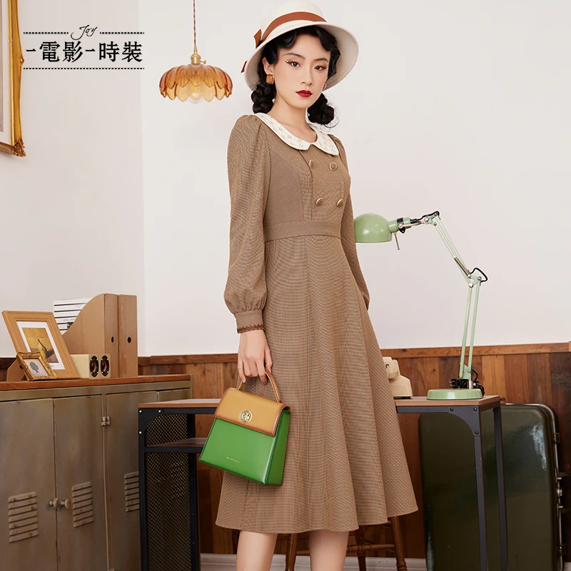 【程钱钱】一电影一时装娃娃领梭织连衣裙复古气质高端FENL114518