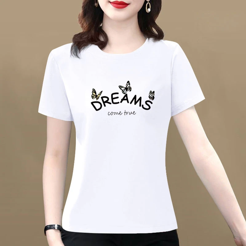 纯棉短袖女款爆款2025新款夏季上衣女士妈妈装休闲装t恤洋气衣服