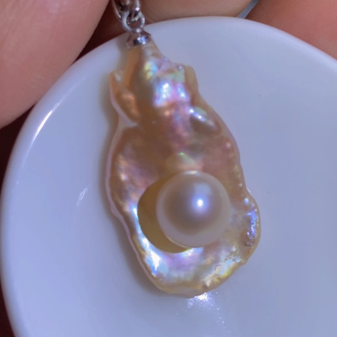 银S925镶嵌天然淡水珍珠淡水珍珠