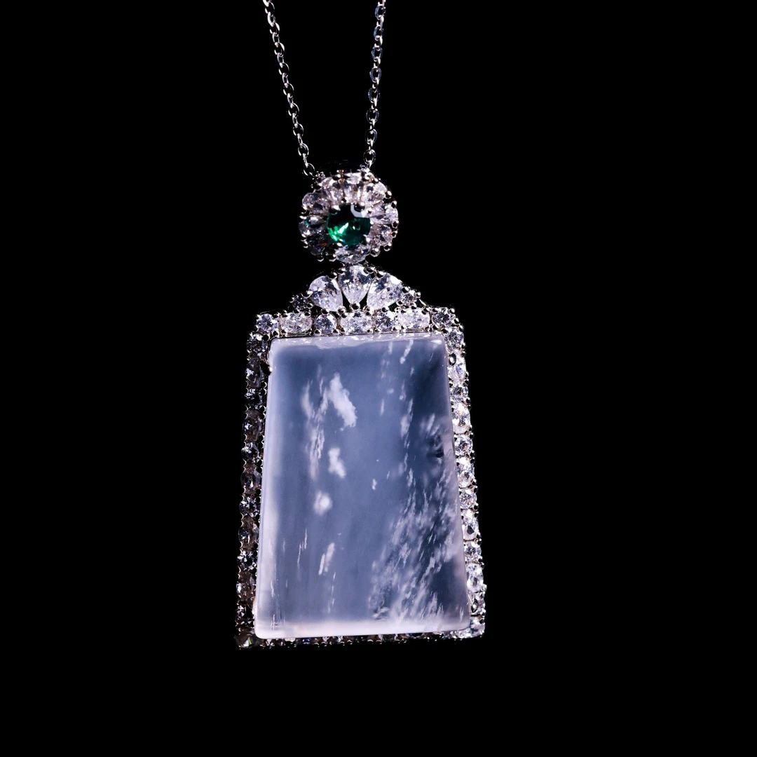 （鼎轩珠宝）天然俄料石英质玉暴风雪高冰奢华闪耀无事牌男女通用款