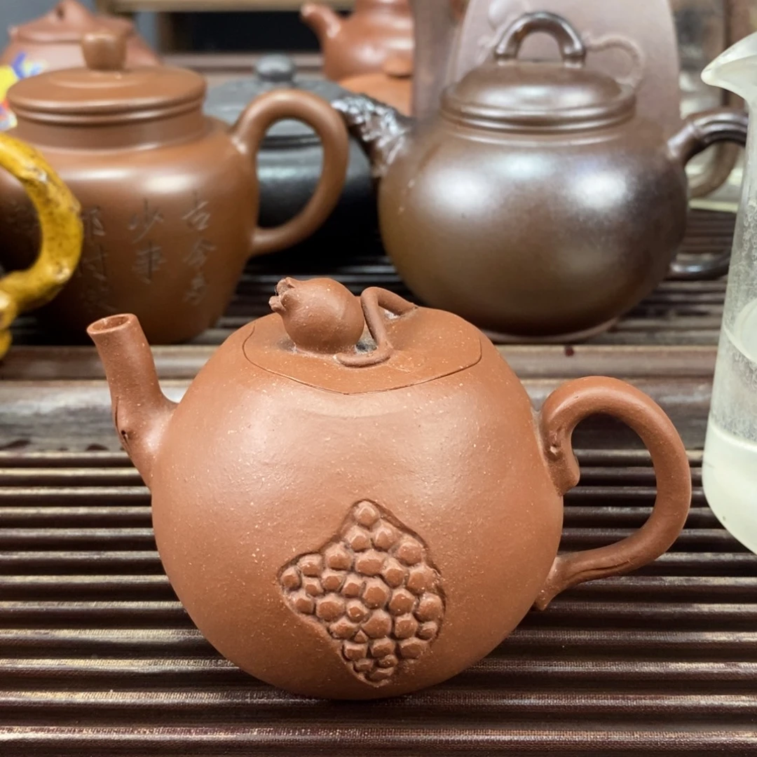 嘚***鹤紫砂茶壶宜兴原矿紫砂壶石榴