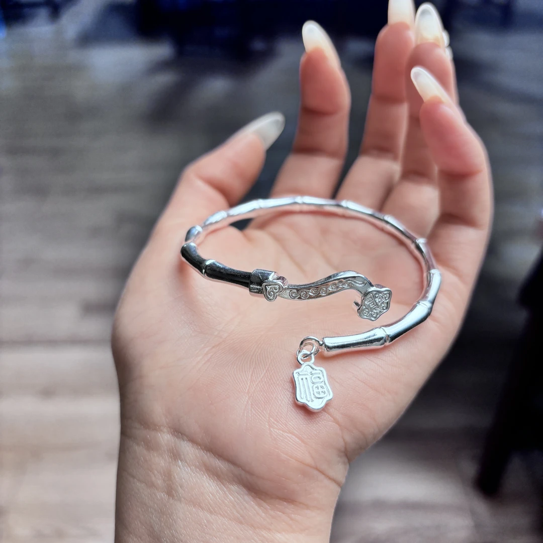 足银手镯 4足银999吊坠竹节步步高升平安福百搭高级感精美国风S