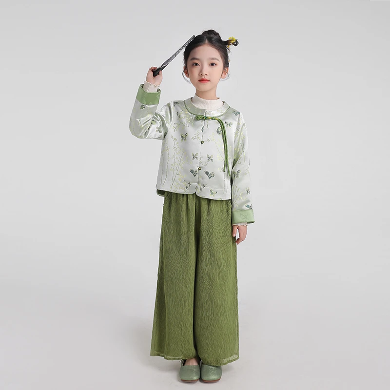 80566新中式女童汉服外套精致国风唐装2025春季新款节日周岁礼服