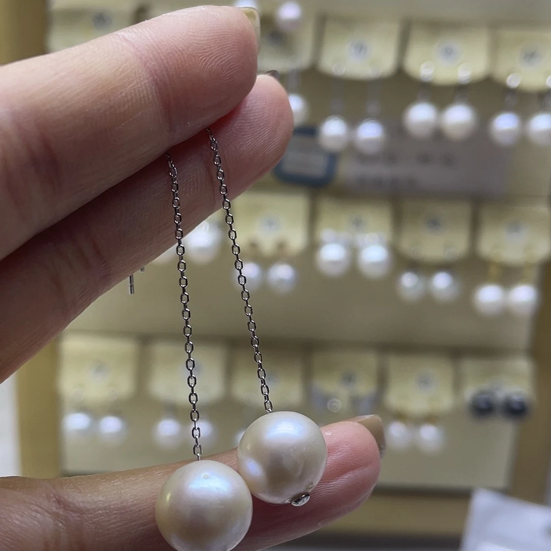 耳饰银S925镶嵌淡水珍珠