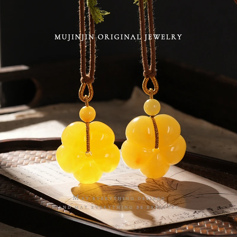 【木槿槿 花界】天然琥珀蜜蜡白花蜡吊坠女款精美项链多样性发一