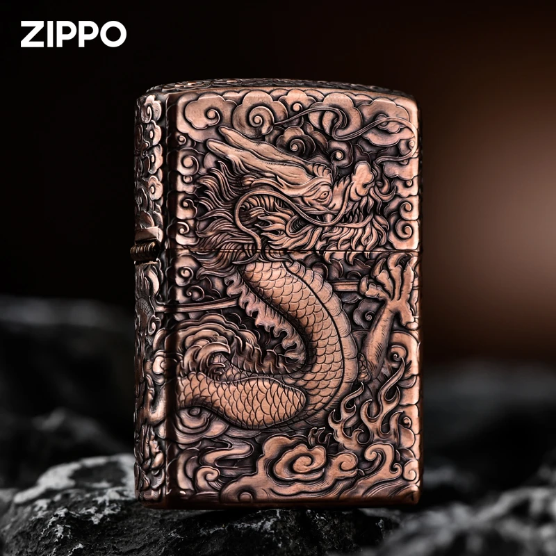 ZIPPO/之宝打火机正版浮雕龙行天下紫铜套壳防风送礼收藏男士DYJ1