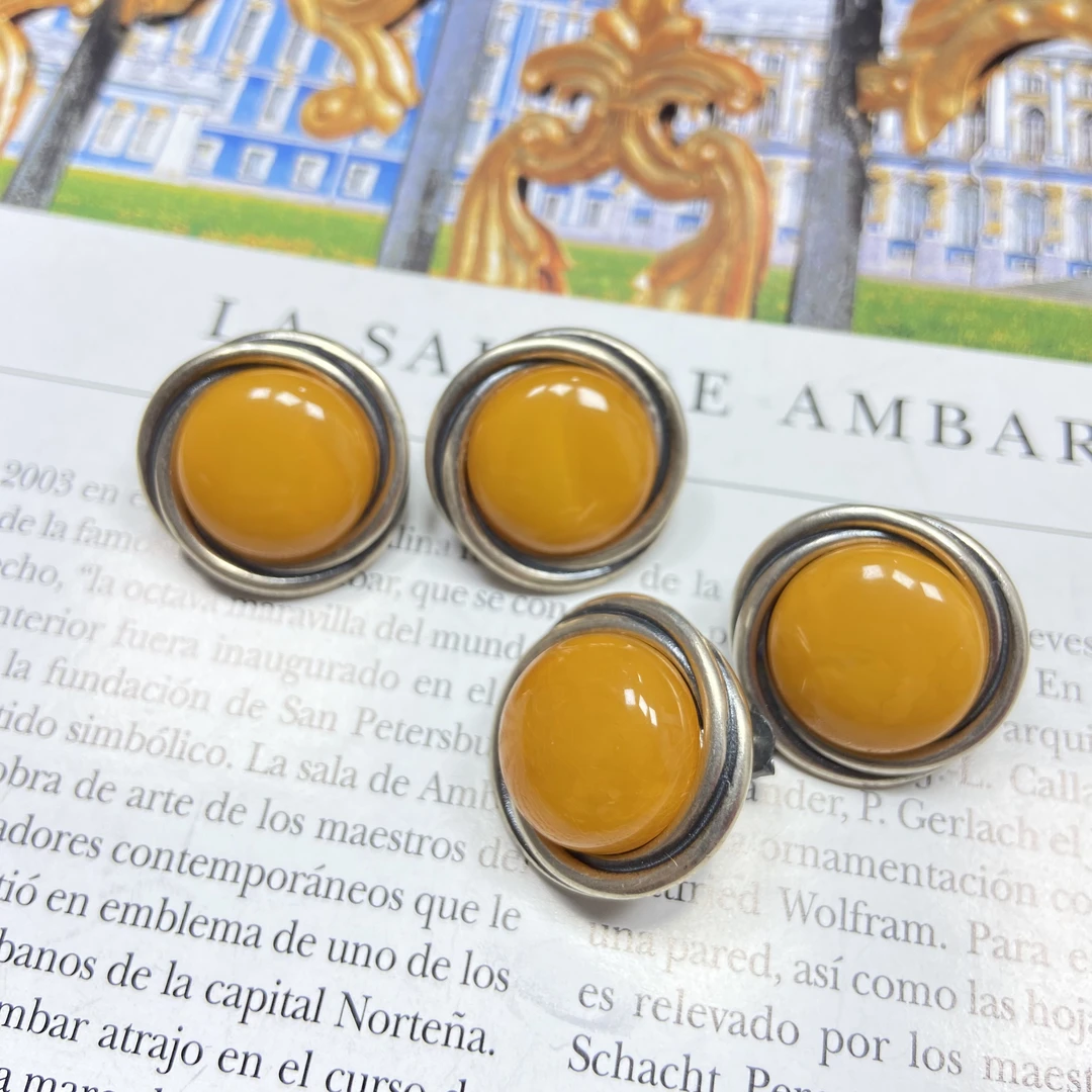 欧洲回流老蜜蜡百搭定制镶嵌耳钉（多样发一）复古vintage中古