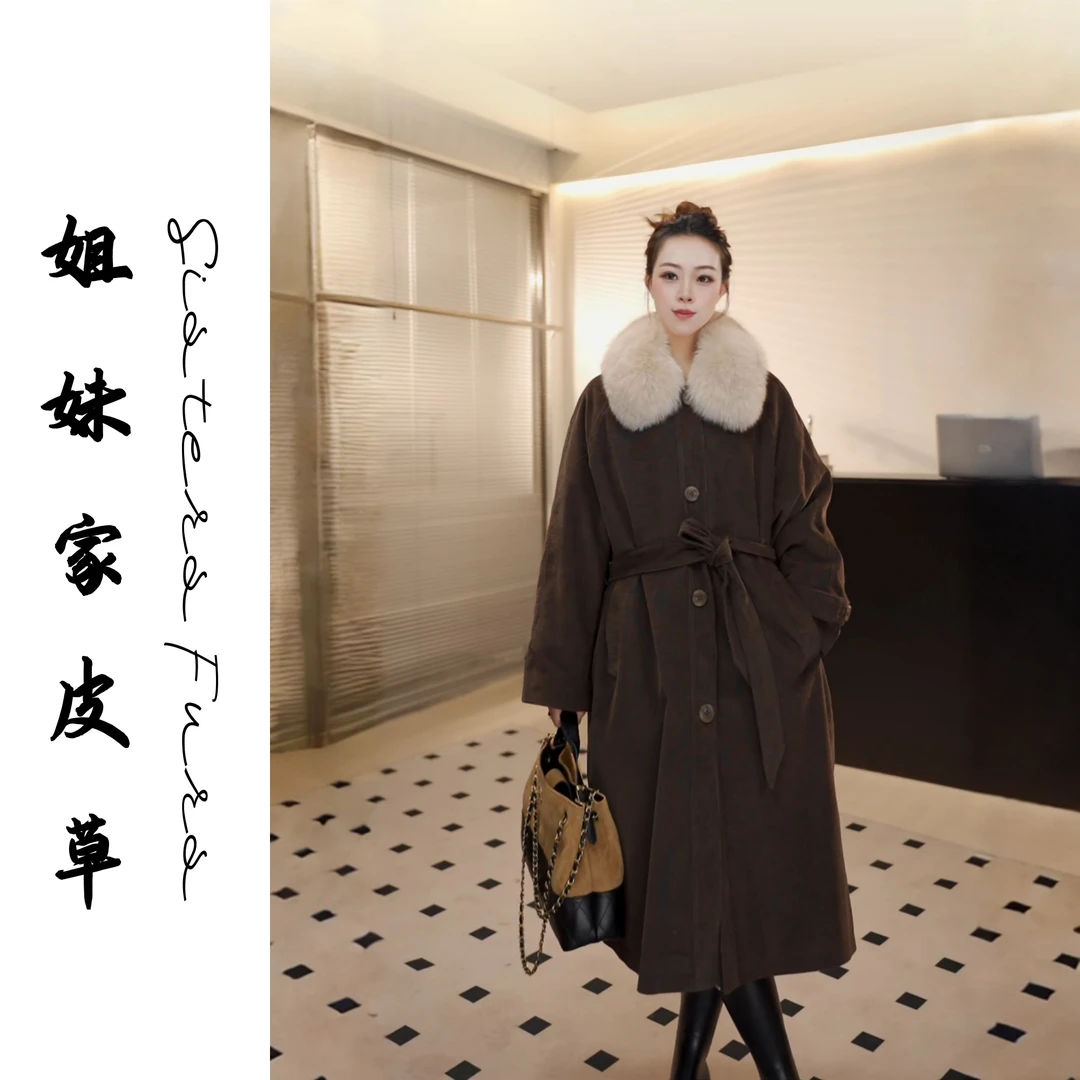 Sisters Furs姐妹家“复古灯芯绒”狐狸毛领皮草派克服獭兔内胆外套