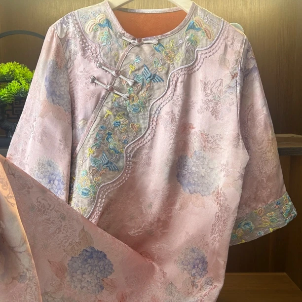 【紫月】新中式长款刺绣夏季提花优雅连衣裙