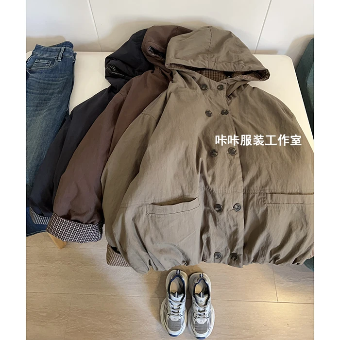 REKAYYAT"回归线“冬季时尚通勤百搭洋气保暖宽松舒适连帽棉服外套