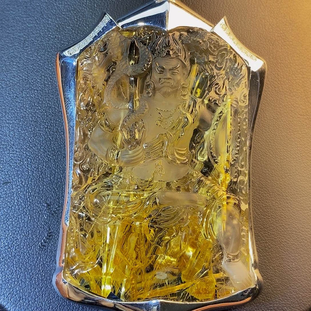 水晶银S925镶嵌颈饰天然藏品钛晶不动明王超大尺寸吊坠