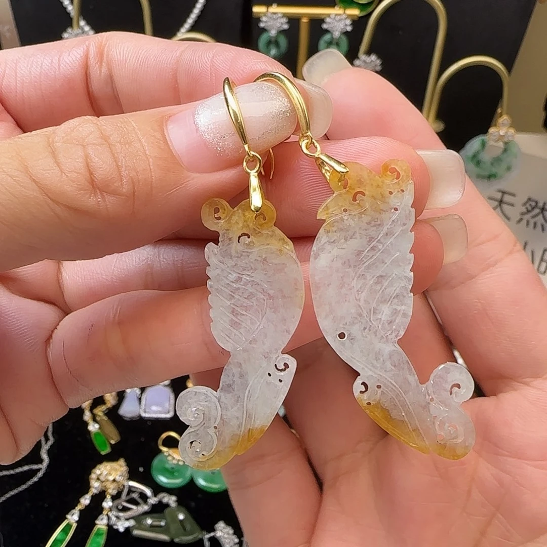 翡翠银S925镶嵌耳饰耳钩款