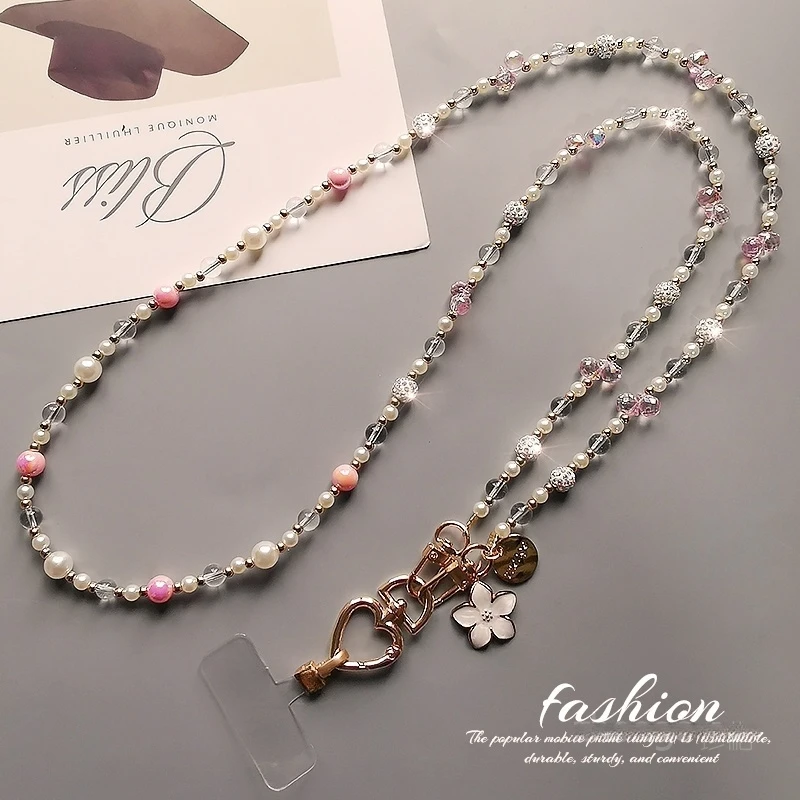 长款斜挎手机挂链水晶串珠手机挂绳时尚防丢挂件户外背带包包挂饰