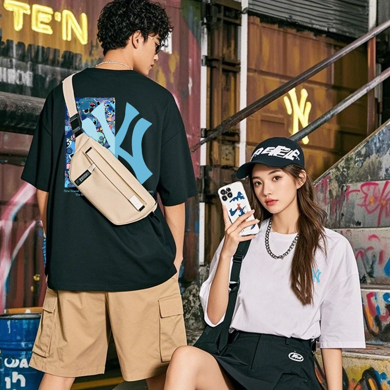 潮流美式男士t恤短袖夏季纯棉透气舒适圆领情侣衣服高级感半袖