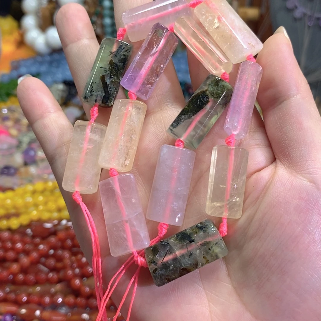 玛瑙/玉髓未镶嵌珠宝半成品多宝水晶无事牌一条卡12*24mm