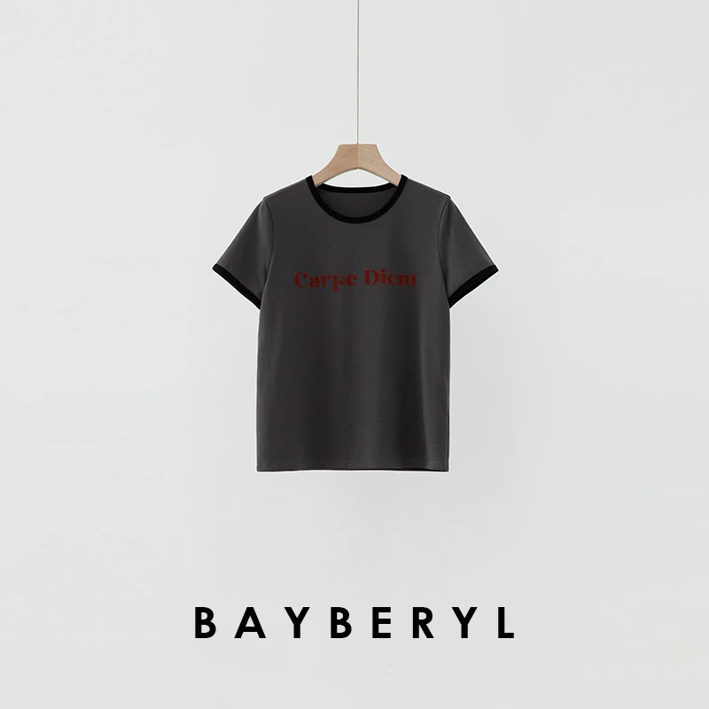 BAYBERYL老贝撞色字母T撞色圆领百搭25春短袖T恤NT4K1529-1/7