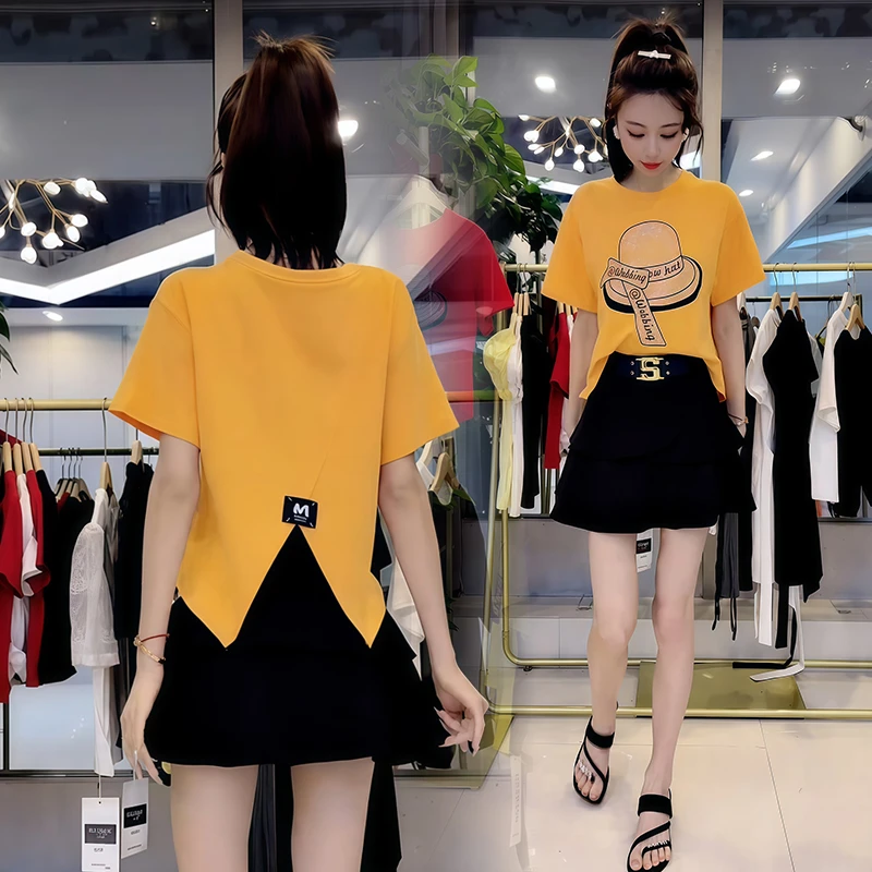 高含棉2025夏季新款小个子设计感镶钻短袖t恤女士宽松遮肉上衣潮