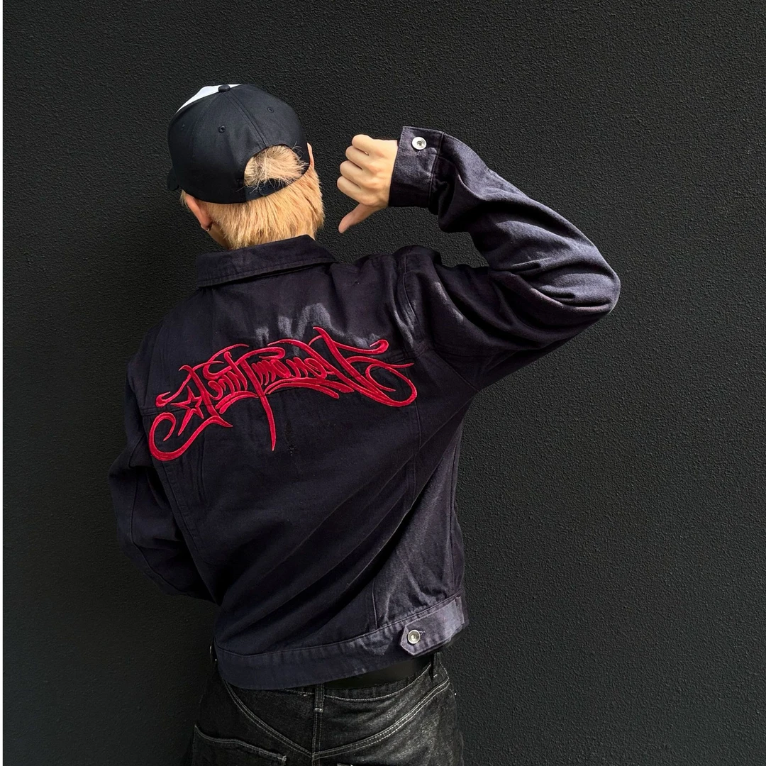 SKATEPARK "霓虹都市"320g赛络纺短宽收腰线正肩牛仔刺绣夹克