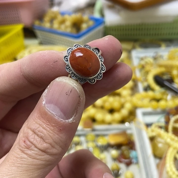 南红玛瑙银S925镶嵌戒指戒指