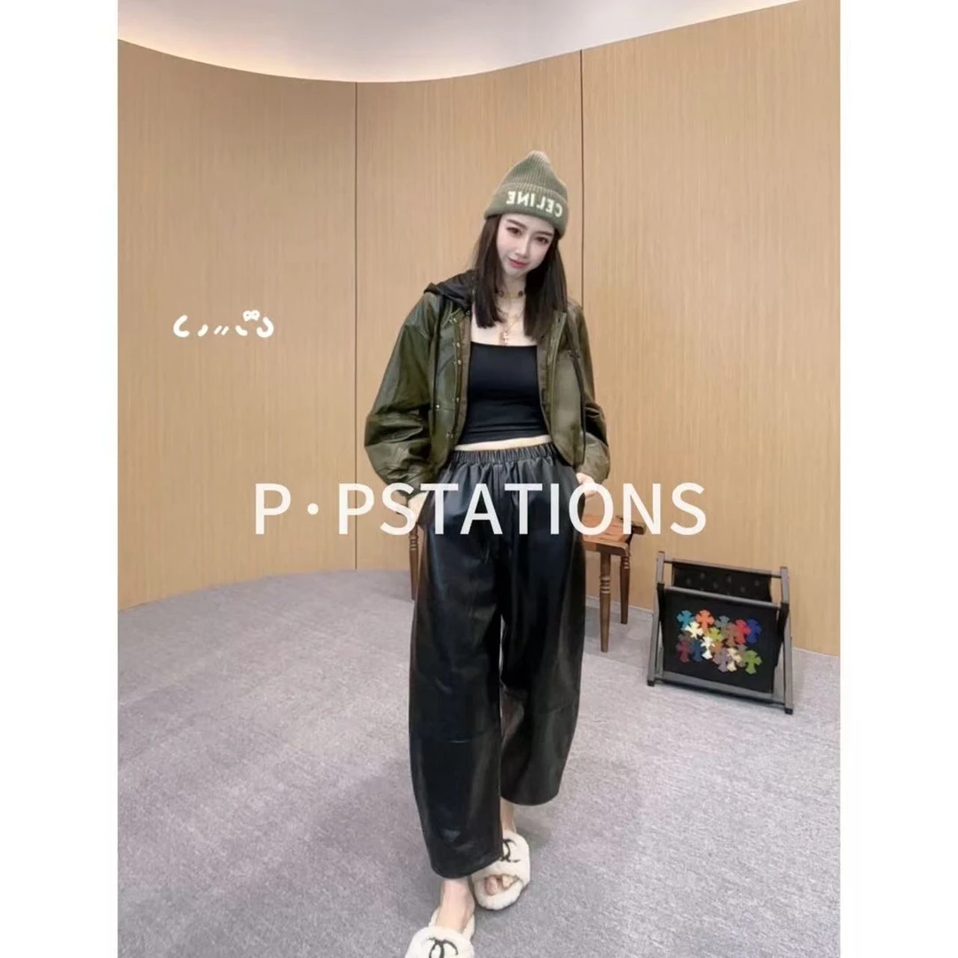 PP 2025 | 诗韵婉兮 琥珀流光风轻奢时尚真皮九分弯刀阔腿裤