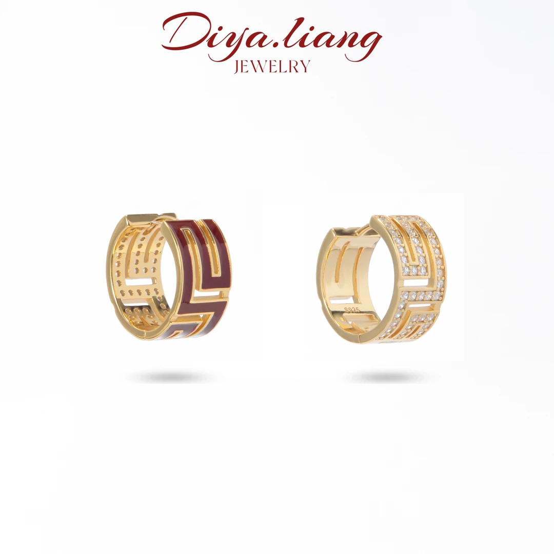 925银耳饰 梁雅帝新品【半圈鸳鸯】几何回形法式轻奢气质纯银耳饰