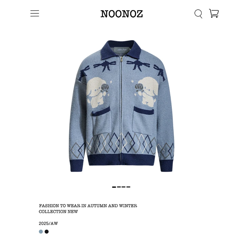 NOONOZ美式复古趣味狗狗开衫毛衣男潮牌中性风慵懒保暖针织衫外套