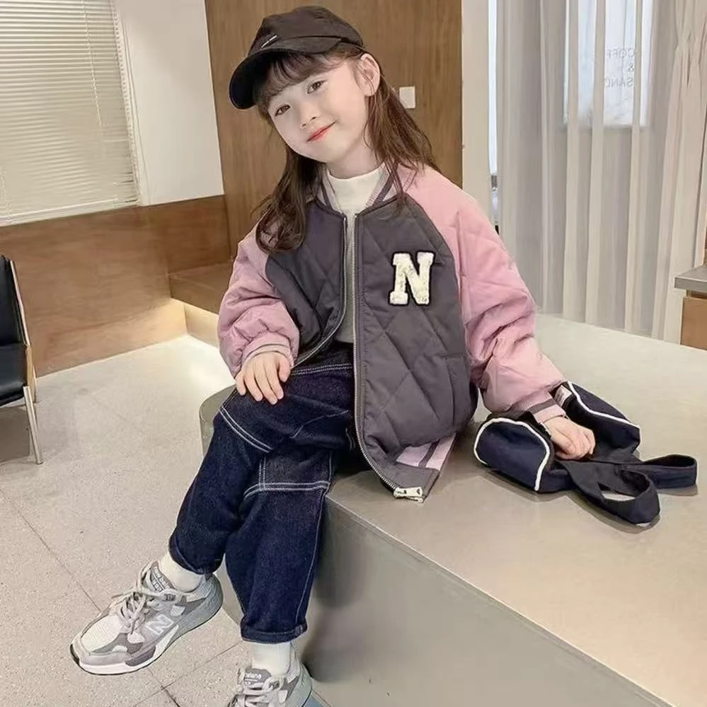 【现货现发】男女童秋冬撞色夹棉棒球服外套2025新款儿童保暖秋冬