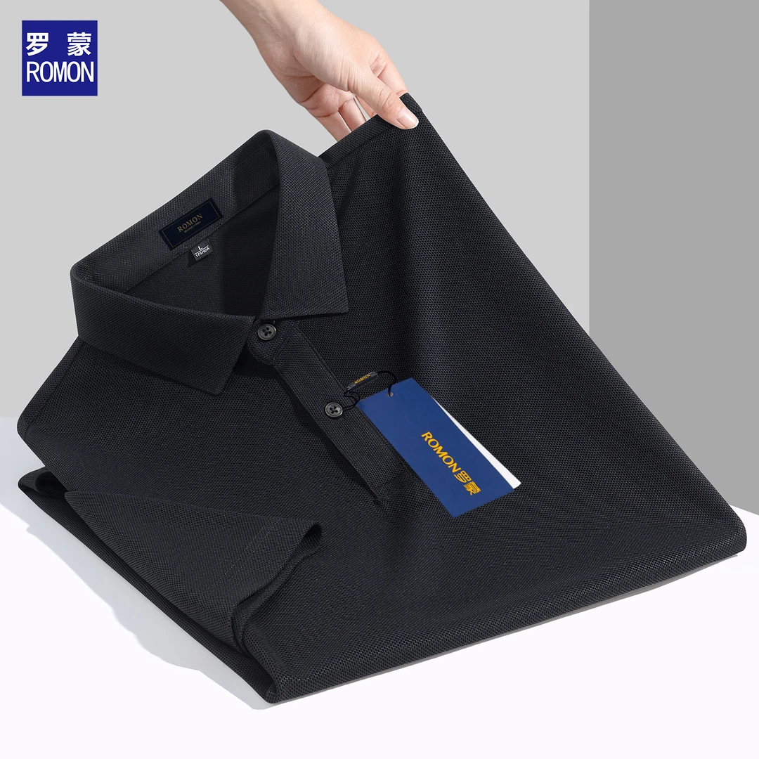 罗蒙男士纯色夏季翻领POLO衫休闲短袖百搭潮流宽松2025新款男衬衫